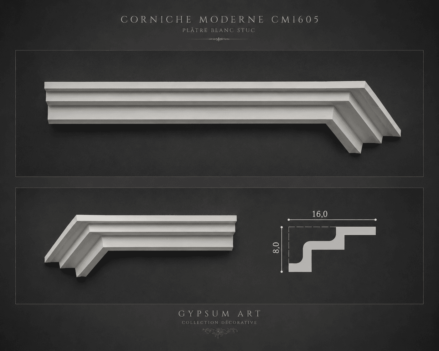 Fiche technique de Corniche moderne CM1605